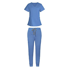 Women Nurse Work Uniforms Workwear Scrubs Work Clothing Sturdy Nurse Costume - Sky Blue