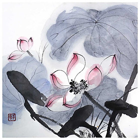 Tooarts Lotus under Sun Chinese Painting Wall Art Artist Hand-Painted Chinese Brush Painting Traditional Decoration Home