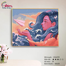 Mua Tranh tô màu số hóa treo tường trang trí cô gái sóng biển CN4299