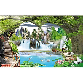 Tranh dán tường 3D sơn thủy hữu tình , phong cảnh, thác nước nhận in theo kích thước yêu cầu - 6