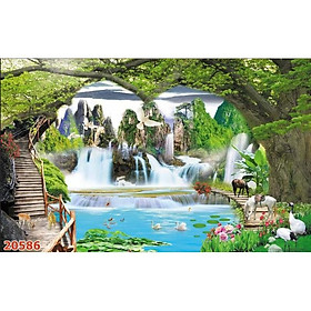 Mua Tranh dán tường 3D sơn thủy hữu tình   phong cảnh  thác nước nhận in theo kích thước yêu cầu - 6
