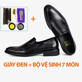 Giày nam công sở da bò nappa cao cấp, giày lười G114- Bụi leather- hộp sang trọng - 42 - Màu đen  Bộ vệ sinh