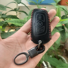 Bao da chìa khóa ô tô Vinfast LuxA, Lux SA- Da thật- Bảo hành 2 năm, khắc tên và sđt chủ xe, - đen chỉ đỏ