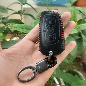Bao da chìa khóa ô tô Vinfast LuxA, Lux SA- Da thật- Bảo hành 2 năm, khắc tên và sđt chủ xe,chỉ lấy bao da - đen chỉ đỏ