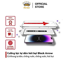 Kinh cường lực điện thoại Magicbox Black Arrow có khung tự dán, tự hút bụi, có màng bảo vệ loa