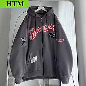 Áo Khoác Hoodie Nam Nữ Form Rộng Có Nón Chống Nắng Họa Tiết Tay Kèm Ngực Phối Túi Bụng Mềm Mịn Chống Nắng Tốt  Bao Ngầu HTM FASHION - Grey