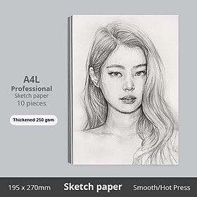 Giấy vẽ chuyên dụng A4L cao cấp, giấy vẽ nhập từ Ý có vân nhẹ màu trắng tự nhiên, giấy vẽ đẹp được cả 2 mặt, giấy dày 250gsm A4L 10 tờ (A4 Thickening Art Special Sketch) Green Art - Hàng chính hãng