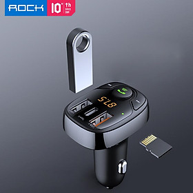 Rock Car Bluetooth Kit FM Trình phát Transforter Gọi 5V 3A 36W Dual USB Type-C PD đầu ra Bộ sạc mp3 Audio Player TF