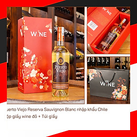 Hộp wine đỏ 1 chai Puerto Viejo Reserva Sauvignon Blanc Chile