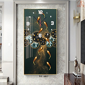 Mua Đồng Hồ Treo Tường Chín Con Cá Chép Bơi Lội Bên Hoa Sen - Tranh Tráng Gương Decor Nội Thất Đẹp