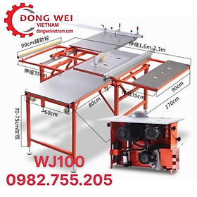 Mua Máy cưa bàn trượt WJ100 (cưa 2 lưỡi  nâng hạ lưỡi điện  có mặt bàn máy soi  gắn kèm hút bụi) 0982.755.205