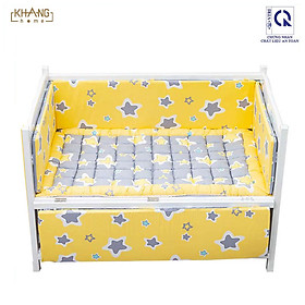 Bộ Quây Cũi Hai Mặt Khang Home 100% Cotton Thiên Nhiên Cao Cấp - Tỉ Trọng Cao Bảo Vệ Bé Khỏi Va Đập Vào Thành Cũi SQC