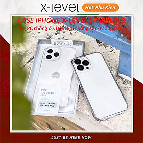 Ốp lưng PC trong suốt cho iPhone 15 13 12 11 Pro max 14 15 16 Plus hiệu X-Level Sparkling - lưng PC chống ố vàng, viền TPU chống sốc, ốp lưng trong suốt, gờ bảo vệ camera, siêu mỏng 0.88mm - Hàng nhập khẩu - trong suốt - iPhone 14 Pro Max