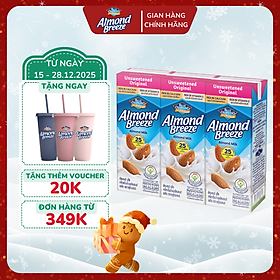 Sữa hạt hạnh nhân ALMOND BREEZE Nguyên Chất Không Đường 180ml x 3 Hộp