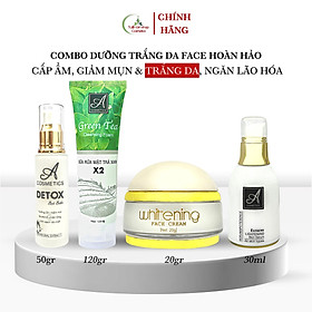 Combo dưỡng trắng da mặt hoàn hảo Acosmetics, kem face pháp, serum dưỡng ẩm, sữa rửa mặt trà xanh x2, detox bọt biển 220g