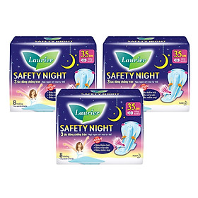 Băng Vệ Sinh Laurier Safety Night 35cm 8 miếng combo 3 gói