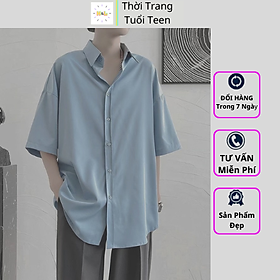  Áo sơ mi form rộng tay ngắn tay lỡ unisex nam nữ cá tính form Hàn Quốc vải lụa - SMN02