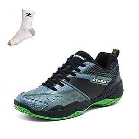 Giày cầu lông Kawasaki K359 mẫu mới, hàng chính hãng, màu đen viền xanh - Tặng kèm tất thể thao Bendu cao cấp