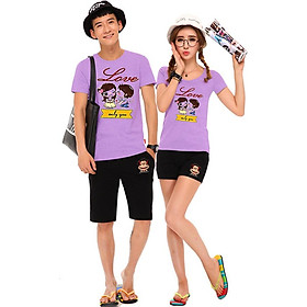 Bộ Áo Thun Đôi Nam Nữ Chỉ Yêu Màu Tím