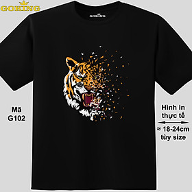 Art Tiger, mã G102. Áo thun in đầu hổ siêu đẹp, form unisex cho nam nữ, trẻ em. Áo phông GOKING hàng hiệu, quà tặng cao cấp cho gia đình, cặp đôi, hội nhóm, doanh nghiệp - Đen, vải thun lạnh - 2XL