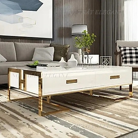 Mua Bàn Sofa/ bàn trà chữ nhật cao cấp  mặt kính cường lực  khung inox mạ vàng bóng  có 4 ngăn kéo – EL-BT20