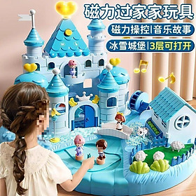 Đồ chơi ngôi nhà biệt thự búp bê có điều khiển từ tính di chuyển nhân vật thông minh có đèn nhạc - Xanh