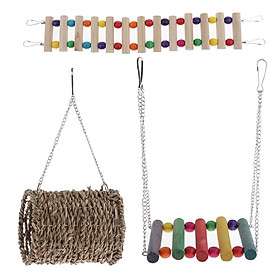 3 Pieces Parrot Toys Ladder Swing Nest for Small Pet Hamster Random Color