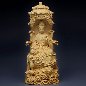 Mua Tượng Quan Âm Bồ Tát - Trì Kinh Quan Âm Bồ Tát (Thanh Văn Quan Âm) bằng gỗ hoàng dương -C188