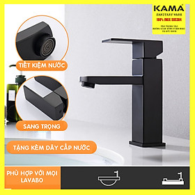 Mua Vòi lavabo vuông nóng lạnh mạ đen inox 304 KAMA VC11 - thân cao 20 cm  cân nặng 870gr  tặng kèm bộ dây cấp nước nóng lạnh 60 cm  vòi chậu rửa mặt vuông nóng lạnh mạ đen sang trọng phù hợp với mọi lavabo