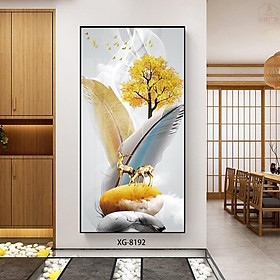 Mua Tranh Đơn Tráng Gương Cao Cấp Treo Tường Hiện Đại - Tranh Đôi Hươu Bên Cặp Lông Vũ Đẹp