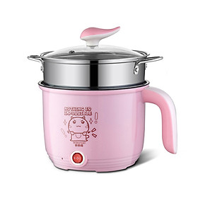 Nồi lẩu mini siêu tốc đa năng tặng kèm bộ bát đũa thìa nhựa lúa mạch, ca lẩu điện tiện dụng lõi chống dính, khay hấp có thể xào nấu, lẩu 1 người - Giao màu ngẫu nhiên