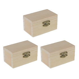 3x Unpainted Jewelry Box with Lock Storage Case Organizer Holder Crafts