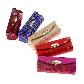5 Pieces Lipstick Case Holder With Mirror,Chinese Traditional Flower Design Makeup Jewelry Holder Box Lip Balm Carry Case Travel Random Color