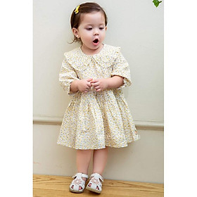 Váy bé gái tay lỡ,họa tiết hoa dáng baby doll chất thô cotton thấm hút mồ hôi