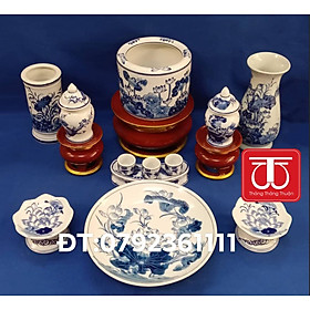 Mua BỘ BÁT HƯƠNG VẼ SEN (ĐK BÁT: 16 18 20) ĐẾ GỖ SƠN SON THẾP VÀNG  ĐẾ CAO 12CM
