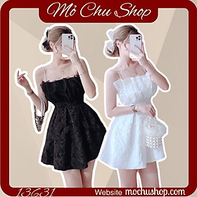 ĐẦM GẤM XÒE 2 DÂY ĐÍNH HẠT PHỐI TƠ 13632