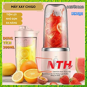 Máy xay sinh tố, máy say mini cầm tay sạc pin tích điện CHIGO 6 lưỡi xoay đa năng dung tích 300ml sạc pin USB