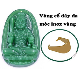 Mặt dây chuyền Phật Bất động minh vương đá xanh 2.2 x 3.6cm ( size trung ) kèm vòng cổ dây da xanh lá + móc inox, Phật bản mệnh