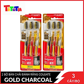 Combo 2 Bộ 3 cây bàn chải đánh răng Colgate Slim Soft Advanced Gold Charcoal