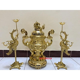 Bộ đỉnh thờ bằng đồng vàng trơn cao 45cm