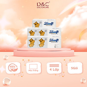 Combo 5 Giấy ăn Slisoft Trắng tự nhiên đa năng,khăn giấy rút không chất tẩy trắng an toàn cho cả gia đình