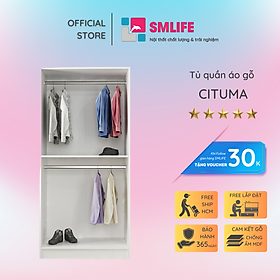 Tủ quần áo gỗ hiện đại SMLIFE Cituma  | Gỗ MDF dày 17mm chống ẩm | D90xR52xC190cm