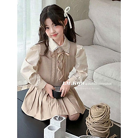 Set váy cho bé gái 3 chi tiết 4-10 tuổi cổ đính đá lấp lánh phong cách Hàn Quốc kiểu dáng thời trang