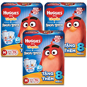 Combo 3 Gói Tã Quần Huggies Dry Gói Cực Đại Angry Birds phiên bản giới hạn M74 (74 Miếng) - Tặng 8 miếng
