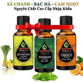 Hình ảnh Combo 3 Tinh Dầu Sả Chanh + Tinh Dầu Bạc Hà + Tinh Dầu Cam Ngọt - Tinh Dầu Xông Phòng Nguyên Chất Nhập Khẩu Giúp Thư Giãn, Đuổi Muỗi Và Thơm Phòng (3 chai 10ML)