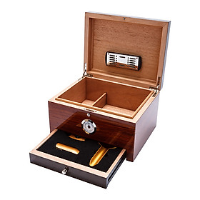 Tủ Giữ Ẩm Hộp Đựng Bảo Quản 50 Điếu Cigar COB-950 Gỗ Tuyết Tùng Cao Cấp Kèm Bộ Phụ Kiện Bật Lửa Dao Cắt và Gạt Tiện Lợi