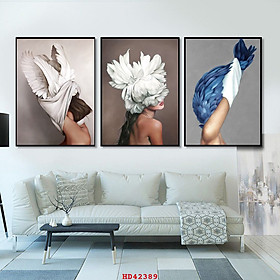 Mua Khung Tranh Decor Treo Tường Phòng Ngủ - Tranh Canvas Bộ 3 Cô Gái Phong Cách Hiện Đại
