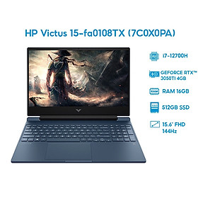 Máy tính xách tay HP VICTUS 15-fa0108TX (7C0X0PA)/ Performance Blue/ Intel Core i7-12700H (upto 4.7Ghz, 24MB)/ RAM 16GB/ 512GB SSD/ NVIDIA GeForce RTX 3050 Ti 4 GB/ 15.6inch FHD/ 4Cell/ Win  11H/ 1Yr - Hàng chính hãng