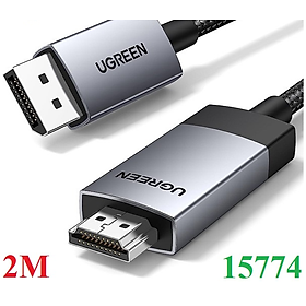 Cáp chuyển đổi Displayport sang HDMI dài 2M hỗ trợ 4K60Hz, 2K144Hz, 1080p240Hz Ugreen 15774 cao cấp - Hàng chính hãng