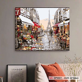 Tranh tự vẽ tự tô màu theo số sơn dầu số hóa phong cảnh phố hoa Paris tháp Eifel DP0001